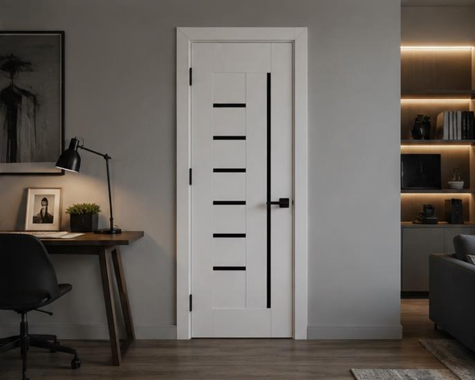 White slatted interior door in a home office